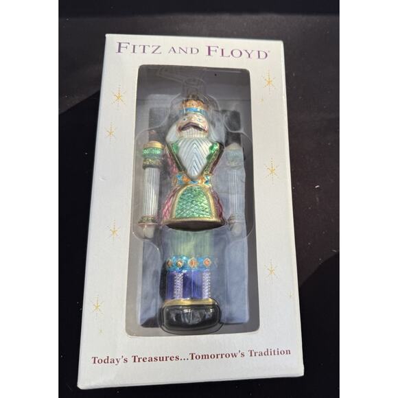 Fitz and Floyd Hand Painted Glass Nutcracker Poinsettia Motif Ornament New! - Picture 9 of 9